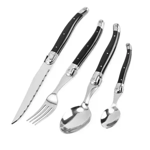 4-teiliges Edelstahl Besteckset mit schwarzen Griffen und klassischem Bienenemblem