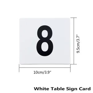 Weißes Tischnummernschild aus Kunststoff 8 mit Maßen 10x9,5cm für Restauranttische