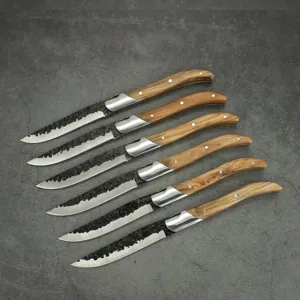 Cuchillo de Filete de Acero Inoxidable Estilo Laguiole Cuchillo de Mesa Forjado Con Mango de Madera de Olivo para Cena Occidental