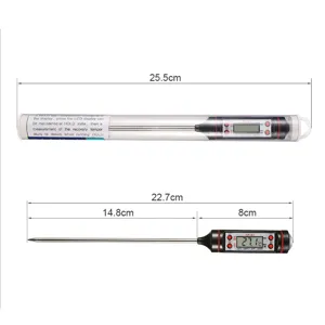 Digital food thermometer TP101 with 14.8cm probe and storage tube dimensions