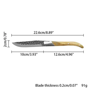 Dimensiones detalladas y grosor del cuchillo para carne Laguiole con mango de olivo
