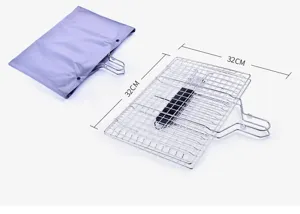 Cesta de barbacoa cuadrada de acero inoxidable desmontable 32x32 cm con bolsa gris