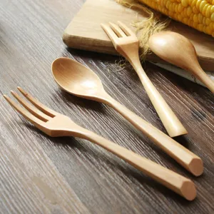 Set Creativo Forchetta e Cucchiaio in Legno di Faggio Stile Giapponese Posate Utensili da Cucina Stoviglie in Legno
