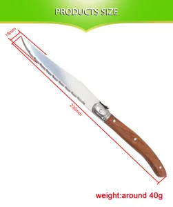 Detailed size specifications for the stainless steel steak knife with sapele wood handle