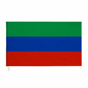 High-quality fabric Republic of Dagestan flag featuring horizontal green blue red stripes