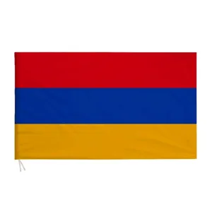 Detailed view of the Armenian national flag with red blue and orange horizontal stripes