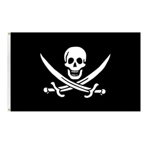 Detailansicht der 90x150cm Piratenflagge aus Polyester mit Totenkopf und Säbeln.