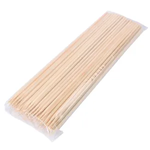 Pack of natural bamboo skewers for BBQ and meat kabobs in clear plastic packaging