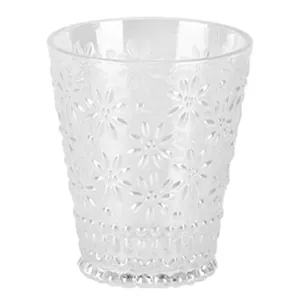 Vintage embossed floral glass cup for coffee or juice with elegant relief flower patterns