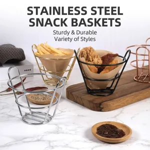 Conical stainless steel French fry basket snack holder for restaurant serving