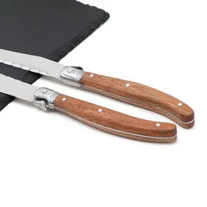 Professional Sapele wood handle stainless steel steak knife set with serrated blade
