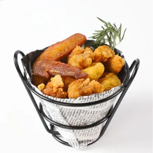 Creative black wire cone snack basket for fried chicken and fries with newspaper liner