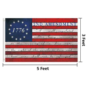 Vintage 3x5 Fuß US-Flagge mit Text zum 2. Verfassungszusatz und 1776 Sternendesign