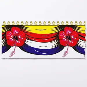 Malaysia flag bunting with red hibiscus flower pattern made of durable polyester fabric