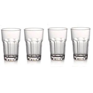 Set of 4 transparent acrylic octagonal cups for water and beverages in a minimalist style.