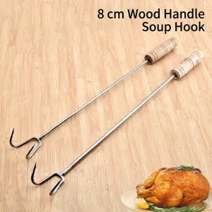 Ganchos para carne profesionales de 8 cm de acero inoxidable con mango de madera