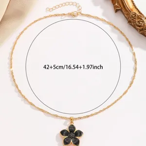Detailed view of flower pendant necklace with 42+5cm length dimension annotation.