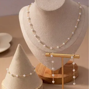 Elegante set di gioielli a 3 pezzi con perle collana bracciale e orecchini in oro