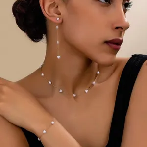 Elegante set di gioielli in oro con perle a cuore inclusi collana bracciale e orecchini
