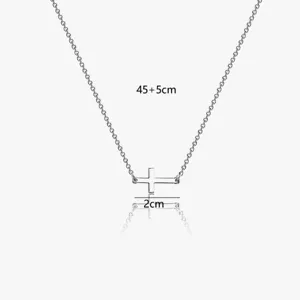 Collana minimalista con croce orizzontale argento, catena da 45+5 cm e pendente da 2 cm