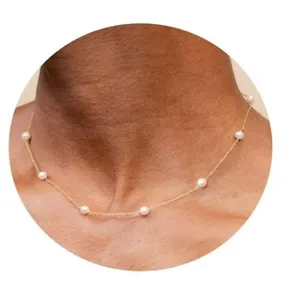 Prachtige fijn gouden ketting parel ketting elegante sleutelbeen sieraden vrouwen