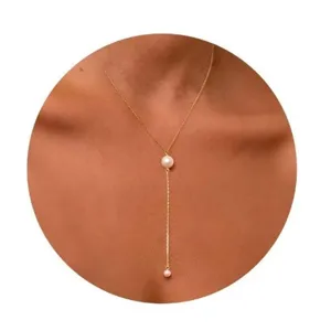 Minimalistisch Legering Kunstparel Choker Halsketting Verguld Elegante Sleutelbeen Ketting Mode Sieraden Cadeau voor Vrouwen