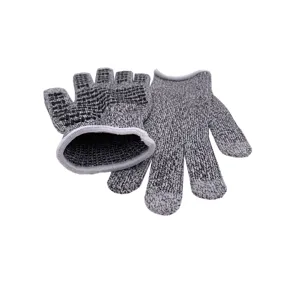 Detailed view of level 5 PE cut-resistant work gloves featuring anti-slip black dots
