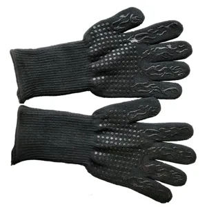Black heat resistant BBQ gloves silicone non-slip oven mitts for cooking baking grilling