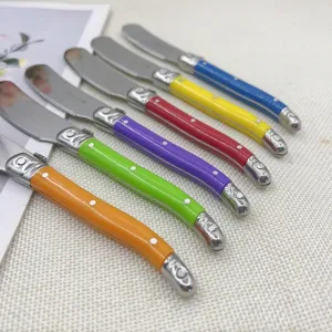 Juego de seis cuchillos de mantequilla de colores estilo Laguiole con elegantes lunares