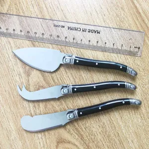 Dreiteiliges schwarzes Käsemesser-Set im Laguiole-Stil mit Lineal für Größenmessung