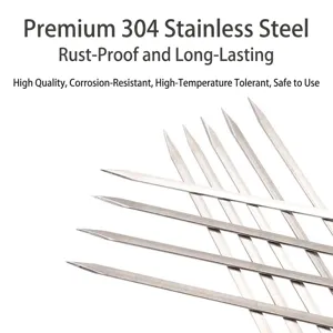 High-quality 304 stainless steel flat BBQ skewers needles for outdoor grill and meat kabobs.