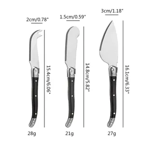 Maße und Gewichte des 3-teiligen Käsemesser-Sets im Laguiole-Stil mit schwarzen Griffen