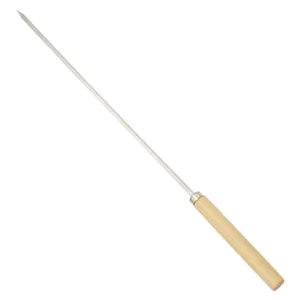 Durable long stainless steel BBQ grilling skewer needle with ergonomic wooden handle