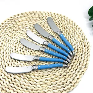 Juego de seis cuchillos de mantequilla Laguiole azules con lunares blancos