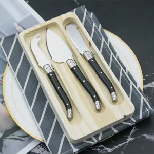 Edelstahl Laguiole Stil Käsemesser Set Schwarz Creme Farbig Butter Messer Mit Holzkiste Käse Streicher Werkzeuge