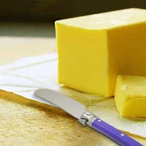 Franse Laguiole-stijl roestvrijstalen botermes met paars handvat voor jam en boter