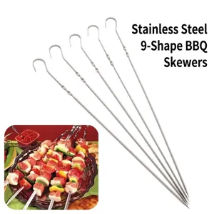 Edelstahl Grillspieße BBQ Grillnadeln Flache Runde Spieße Mit Haken Griff Wiederverwendbare Outdoor Camping Grillwerkzeuge