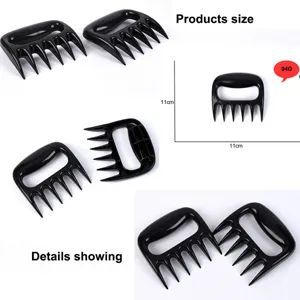 Pair of black bear claw meat shredders BBQ tool for pulled pork with size measurements