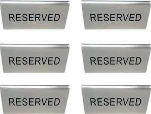 Premium set van 6 roestvrijstalen tafelborden met gegraveerde zwarte Reserved-letters