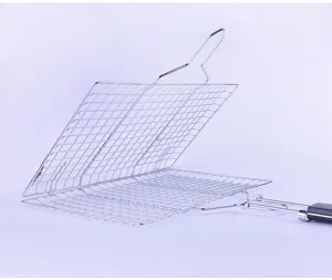 Cesta de barbacoa plegable de acero inoxidable para pescado y verduras, malla cuadrada