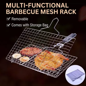 Cesta de barbacoa desmontable de acero inoxidable para pescado y verduras con bolsa de viaje