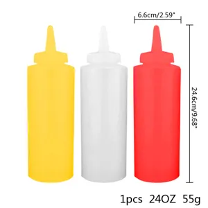 Bouteille à presser en plastique 24oz dimensions 6,6x24,6cm pour sauces et condiments
