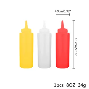 Bouteille à sauce en plastique 8OZ avec dimensions 18,2 cm de haut et 4,9 cm de large