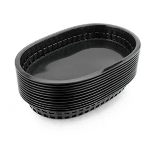 Plastic Fast Food Basket Oval Mesh Serving Basket For Restaurant Picnic Bread Fries Fruit Storage Basket Serving Tray