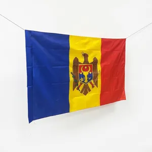 Close-up detail of a 90x150cm Moldova national flag made from high-quality polyester fabric.