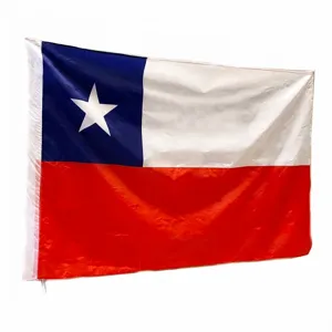 Close-up detail of Chile national flag with bright blue, white and red colors