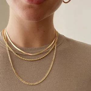 Collana Multistrato Vintage in Metallo per Donna Retrò a Catena Piatta e Torciglione Girocollo Placcato Oro Argento Gioielli