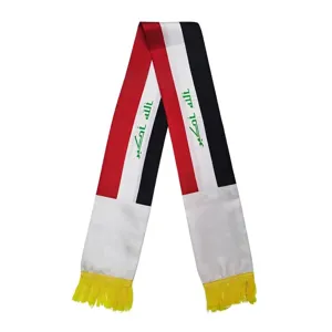 Detailweergave van Irak vlag sjaal gemaakt van satijnpolyester met Arabische tekst