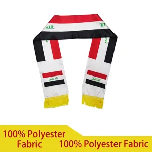 Iraakse Vlag Sjaal Satijn Polyester Halsdoek Met Gele Kwastjes Voor Nationale Viering Sportevenementen Unisex Sjaal