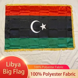 Libyen Nationalflagge Großes Banner Satin Polyester Gewebe Mit Gold Quasten Libyen Staatsflagge Für Festival Dekoration Innen Außen Feier